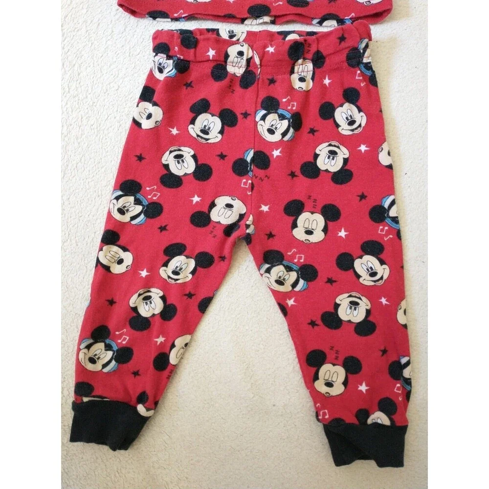 Disney Mickey Mouse Pajama Set Boy Toddler 24M Red Cotton All Over Print